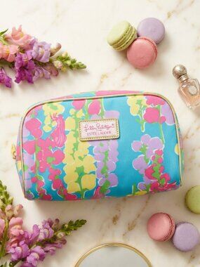 Lilly Pulitzer for Estee Lauder Makeup Bag Blue Pink Purple Yellow